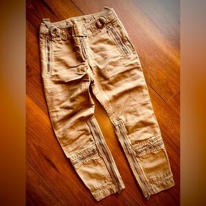 Prada VTG Crop Cargo Pants Khaki Utility Zip Detail Cotton/Linen Italy 38 S